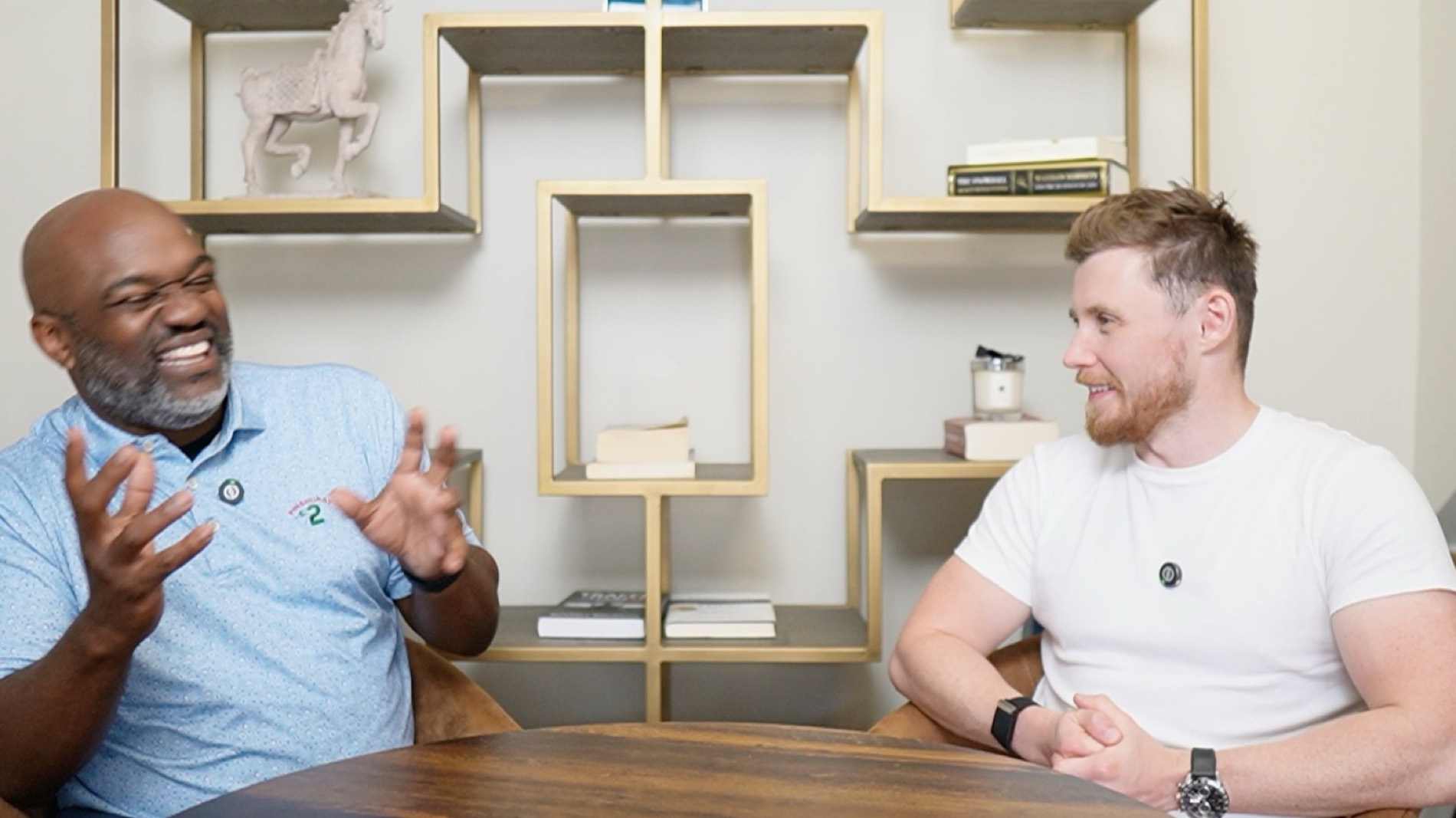 Lewis Hunter in conversation during a podcast recording
