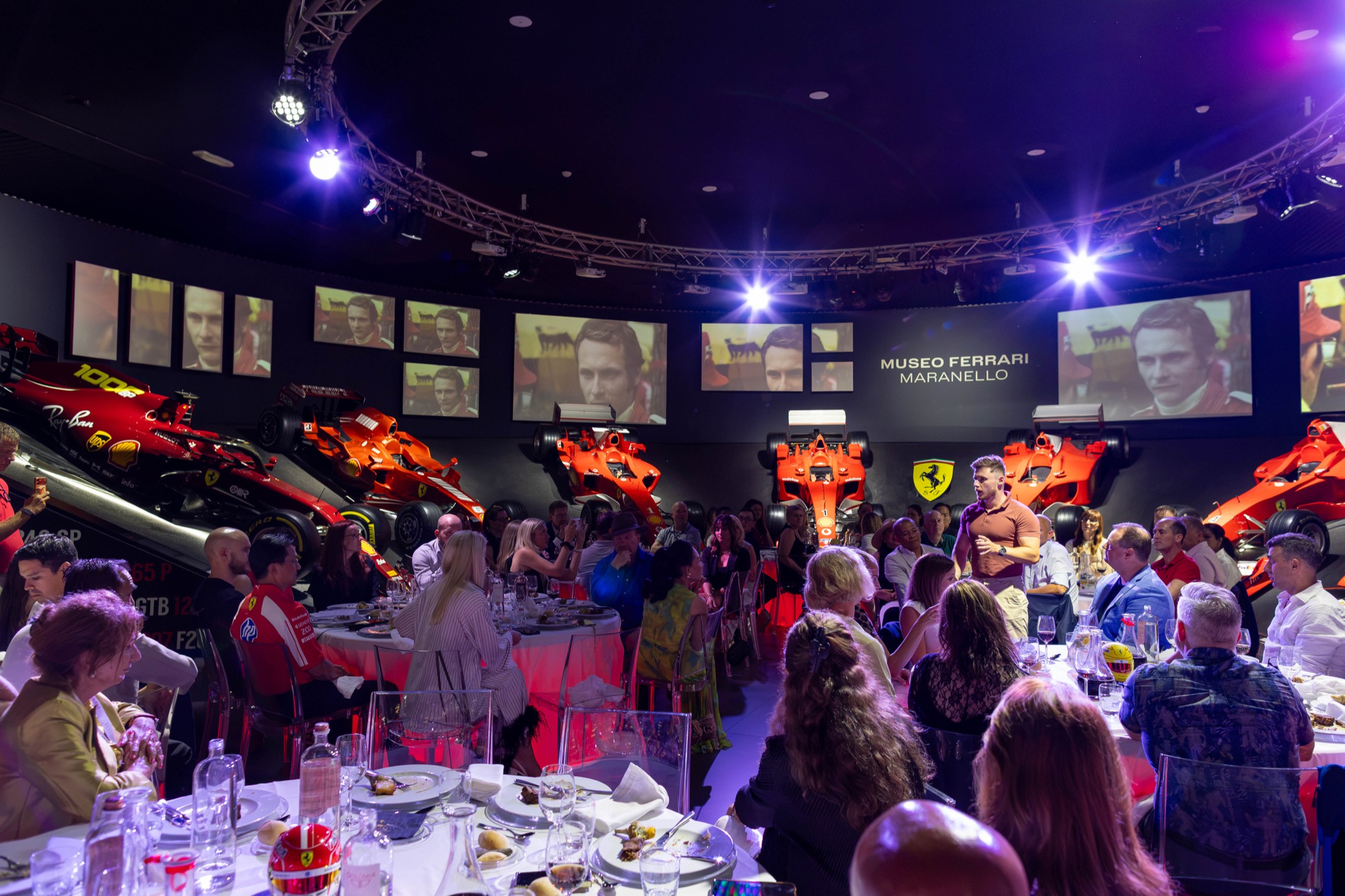 Lewis Hunter addressing a full room at the Museo Ferrari in Maranello
